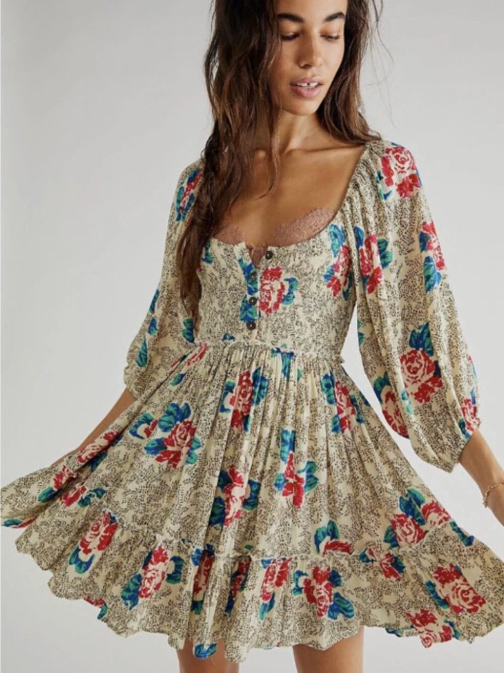 Free People Endless Summer Summer Picnic Printed Smocked Mini Dress